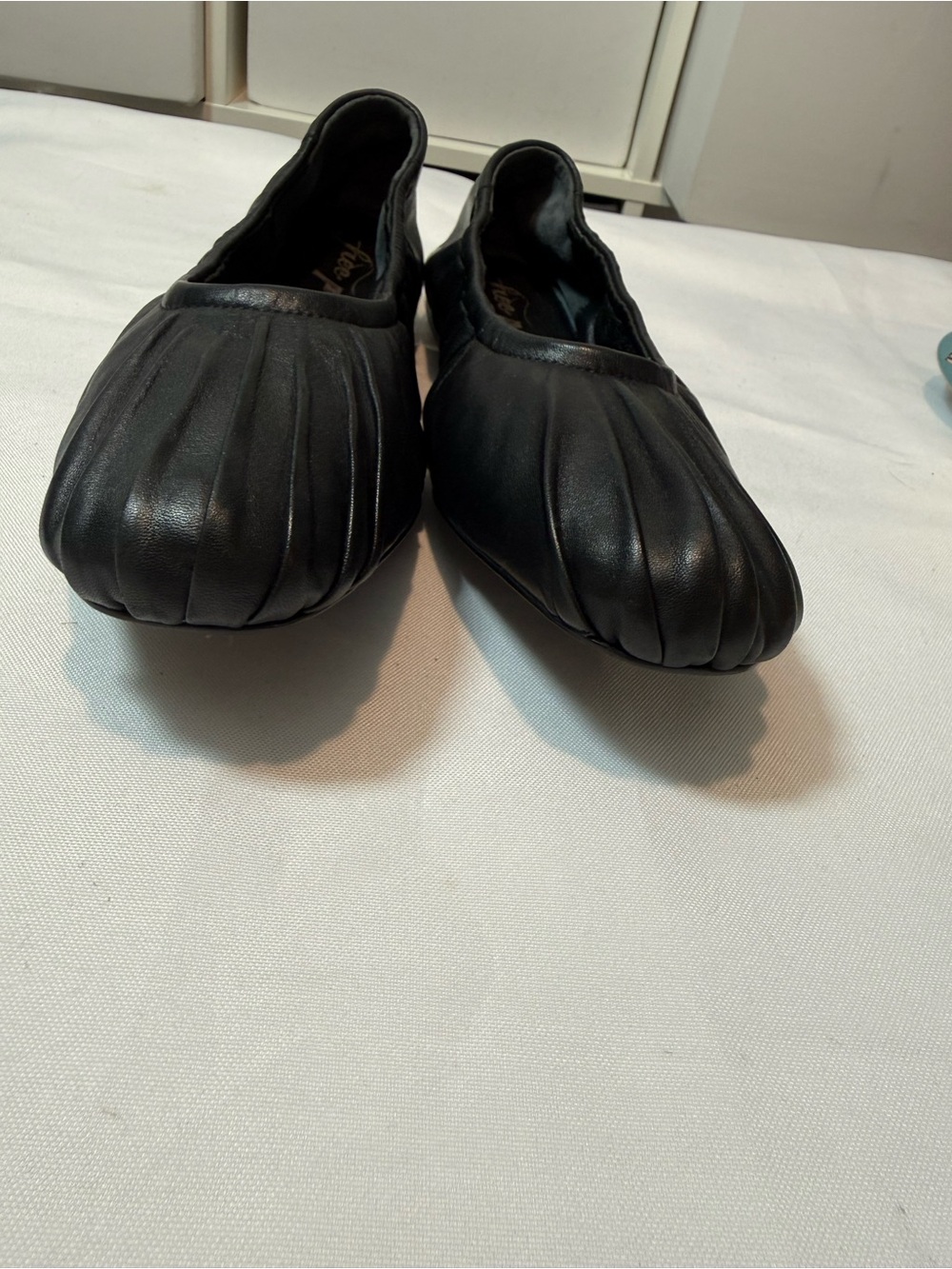 Free People Cara Black Ruched Leather Ballet Flats - Picture 3 of 7
